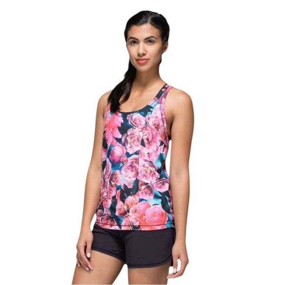 Lululemon Lightened Up Singlet Tank Top Secret Garden Floral Rose Pink Size 6 - Picture 1 of 7